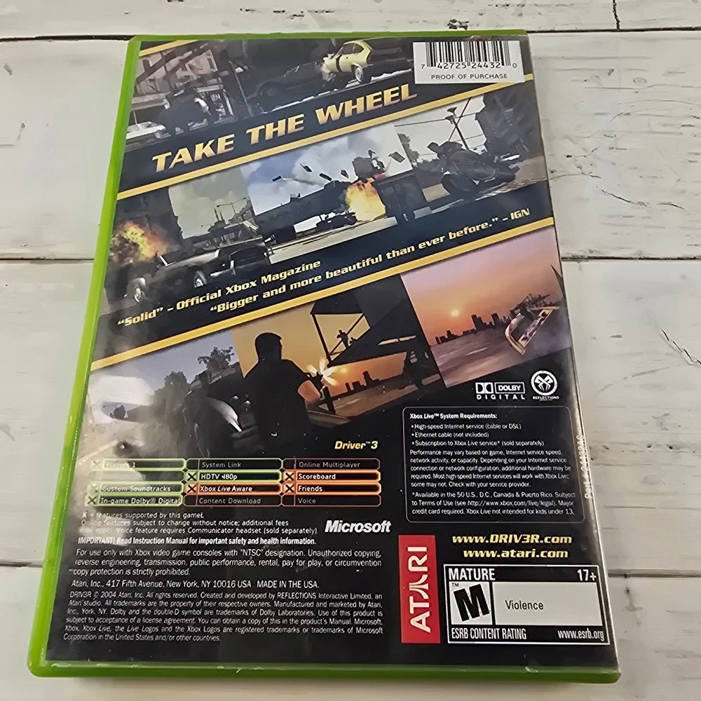 Driv3r Driver 3 Microsoft Xbox Original Game Atari CIB Complete with Manual